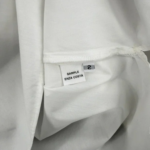 ENZA COSTA Poplin mariner Shirt Medium White V Neck Long Sleeve Quite Luxury NEW - Picture 13 of 16